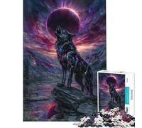 Puzzle da 1000 pezzi "Lupo che ulula all'eclissi cosmica" - Sfida educativa - Gioco per famiglie adatto a persone dai 14 anni in su (50x75cm)