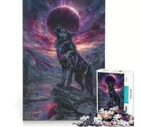 Puzzle da 1000 pezzi Lupo che ulula durante un'eclissi cosmica gioco interattivo allena la mente e la manualità compleanno e Natale 50x75cm