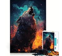Puzzle da 1000 pezzi Lupo che ulula,incendio nella foresta,gioco di logica,senza spazi vuoti,design a incastro perfetto, riunioni di famiglia (38x52cm)