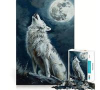 Puzzle da 1000 pezzi Lupo che ulula nella notte di luna - Gioco di logica e divertimento - Design a incastro perfetto riunioni di famiglia (38x52cm)