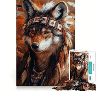 Puzzle da 1000 pezzi "Lupo con copricapo nativo americano" per adulti,gioco di problem solving,taglio di qualità professionale,rilassante attività di gruppo al chiuso (38x26cm)