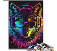 Puzzle da 1000 pezzi "Lupo con cuffie". Puzzle impegnativi per il divertimento in famiglia, perfetti per le vacanze e le serate di gioco interattive (dimensioni 26x38cm).