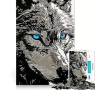 Puzzle da 1000 pezzi "Lupo dagli occhi azzurri",pezzi a incastro preciso,gioco divertente e rilassante,ideale per decorazioni natalizie 50x75cm