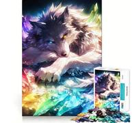 Puzzle da 1000 pezzi "Lupo di cristallo arcobaleno" per adulti, gioco di logica, passatempo per la casa, bordi puliti, regalo perfetto (38x26cm)