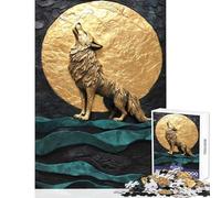 Puzzle da 1000 pezzi Lupo dorato che ulula sotto il cielo illuminato dalla luna giocattolo decorazione da parete regalo per compleanni gioco educativo allena il cervello e le mani dimensioni 38x52cm