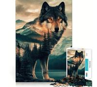 Puzzle da 1000 pezzi "Lupo e Montagna - Doppia Esposizione" per adulti,divertente per allenare la mente,con componenti robusti e ben definiti,ideale per una pausa rilassante (38x52cm)