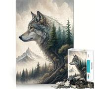 Puzzle da 1000 pezzi "Lupo e paesaggio della foresta" divertimento e allenamento mentale,pezzi che si incastrano perfettamente,hobby affascinante per i momenti di svago (50x75cm)