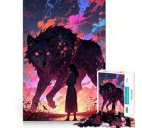 Puzzle da 1000 pezzi Lupo e ragazza al tramonto - Gioco di logica e divertimento - Design a incastro perfetto riunioni di famiglia (50x75cm)