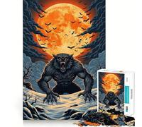 Puzzle da 1000 pezzi "Lupo mannaro e luna ululante",gioco creativo con componenti robusti e ben definiti,ideale per i viaggi,perfetto come regalo (50x75cm)