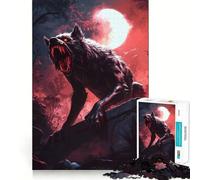 Puzzle da 1000 pezzi "Lupo mannaro sotto la luna di sangue" un divertente esercizio per la mente,con incastri precisi e senza spazi vuoti,ideale per rafforzare i legami affettivi (38x26cm)
