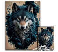 Puzzle da 1000 pezzi Lupo nel fumo blu Puzzle difficili per adulti Regalo perfetto per l'arredamento della casa e il divertimento delle vacanze 1000 pezzi (38x26 cm)