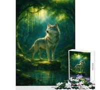 Puzzle da 1000 pezzi Lupo nella foresta incantata Decorazione per la casa Giocattoli Ottimo regalo per giochi Gioco pratico Lista dei desideri con Babbo Natale Dimensioni 38x26cm