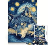 Puzzle da 1000 pezzi "Lupo nella notte stellata" per adolescenti, esercizio cognitivo, rilassante, ideale come regalo invernale (38x26cm)