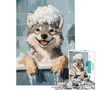 Puzzle da 1000 pezzi Lupo nella vasca da bagno Sfida di intelligenza Giocattolo avvincente Gioco educativo Corsa di velocità Regalo per compleanni (Dimensioni 38x52cm)