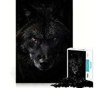 Puzzle da 1000 pezzi Lupo nero,animale possente,disegno accuratamente ritagliato,gioco di logica,regalo facile,regalo divertente per compleanno 38x52cm