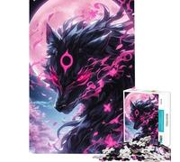 Puzzle da 1000 pezzi Lupo nero con fiori rosa Difficile e stimolante Analisi e logica Giocattolo fai da te per ragazzi dai 14 anni in su (38x26cm)