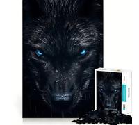 Puzzle da 1000 pezzi Lupo nero con occhi azzurri Gioco di precisione,allenamento mentale,divertimento,gioco rilassante,decorazione natalizia da parete 38x26cm