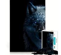 Puzzle da 1000 pezzi Lupo nero con occhi blu,incastro perfetto,decorazione,rompicapo,regalo,gioco di pace,opera d'arte natalizia 38x52cm