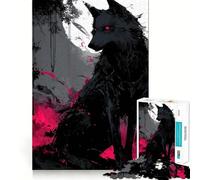 Puzzle da 1000 pezzi Lupo nero con occhi rossi,arte digitale,taglio preciso,gioco stimolante per la mente,gioco facile,regalo di compleanno 38x52cm