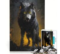 Puzzle da 1000 pezzi Lupo nero con occhio giallo, Giocattolo decorativo da parete, Regalo di compleanno, compleanno e Natale 50x75cm