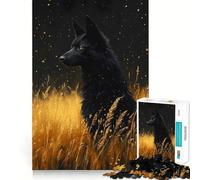 Puzzle da 1000 pezzi Lupo nero in campo dorato Taglio impeccabile Divertente,gioco rompicapo cognitivo,gioco per il tempo libero,regalo artistico di Natale 50x75cm