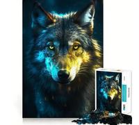 Puzzle da 1000 pezzi Lupo nero in luce al neon Gioco di precisione,stimolante per la mente,momento di relax,regalo di Natale 38x52cm