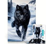 Puzzle da 1000 pezzi Lupo nero in paesaggio invernale Taglio perfetto Divertente,gioco rompicapo cognitivo,gioco per il tempo libero,regalo artistico di Natale 50x75cm