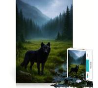 Puzzle da 1000 pezzi Lupo nero nella foresta nebbiosa,disegno accuratamente ritagliato,gioco di logica,facile da giocare,regalo divertente per compleanno 38x52cm