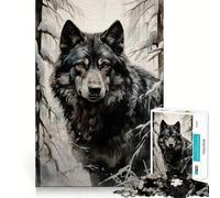 Puzzle da 1000 pezzi Lupo nero nella neve,con bordi senza soluzione di continuità,gioco di logica e divertimento,ideale per momenti di svago,regalo artistico di Natale 38x26cm