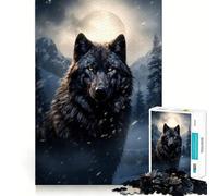 Puzzle da 1000 pezzi Lupo nero nella neve,disegno ritagliato con precisione,sfida intelligente e divertente,gioco di svago,regalo di Natale 50x75cm