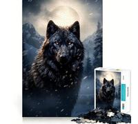 Puzzle da 1000 pezzi Lupo nero nella neve,incastro perfetto,decorazione,rompicapo,regalo,gioco rilassante,opera d'arte natalizia 38x26cm