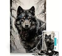 Puzzle da 1000 pezzi Lupo nero nella neve Taglio impeccabile Divertente gioco rompicapo cognitivo,gioco per il tempo libero,regalo artistico di Natale 38x52cm