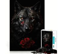 Puzzle da 1000 pezzi Lupo nero Rosa rosso scuro Taglio impeccabile Divertente,rompicapo cognitivo,gioco per il tempo libero,regalo artistico di Natale 50x75cm