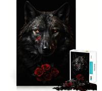 Puzzle da 1000 pezzi Lupo nero Rosa rosso scuro Taglio preciso Illustrazione,Gioco di logica Regalo,Gioco facile da giocare,Regalo divertente per compleanno 38x52cm
