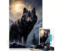 Puzzle da 1000 pezzi Lupo nero tra le montagne innevate Gioco di precisione e assemblaggio divertente,stimola la mente,ideale per momenti di relax e come decorazione natalizia 38x26cm
