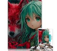 Puzzle da 1000 pezzi Lupo rosso e ragazza Puzzle da 1000 pezzi, antistress per trascorrere il tempo libero Interazione genitore-figlio (dimensioni 75x50cm)