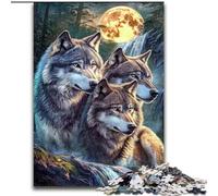 Puzzle da 1000 pezzi "Lupo sotto la luna", puzzle impegnativo per adolescenti, perfetto come decorazione per la casa o come regalo (dimensioni 26x38cm)