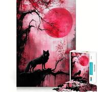 Puzzle da 1000 pezzi "Lupo sotto la luna rossa" per adulti,gioco di problem solving,taglio di qualità professionale,rilassante attività di gruppo al chiuso (38x52cm)