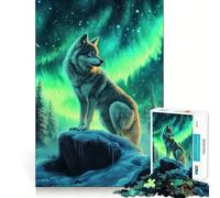 Puzzle da 1000 pezzi "Lupo sotto l'aurora boreale" divertimento e allenamento mentale,pezzi che si incastrano perfettamente,hobby affascinante per i momenti di svago (50x75cm)