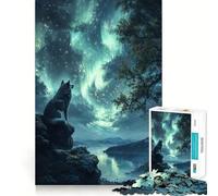 Puzzle da 1000 pezzi "Lupo sotto l'aurora boreale" per adolescenti,gioco di memoria e concentrazione,livello professionale,taglio,rilassante,attività di gruppo al chiuso (50x75cm)