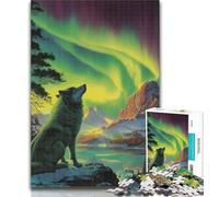 Puzzle da 1000 pezzi "Lupo sotto l'aurora" per adulti e ragazzi, giocattolo educativo ideale come regalo per tutta la famiglia, 26x38cm