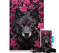 Puzzle da 1000 pezzi "Lupo tra i fiori rosa" per adolescenti,gioco di memoria e concentrazione,taglio di qualità professionale,attività rilassante di gruppo al chiuso (50x75cm)