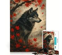 Puzzle da 1000 pezzi "Lupo tra le foglie autunnali" per adolescenti,gioco di memoria e concentrazione,taglio di qualità professionale,attività rilassante di gruppo al chiuso (38x26cm)