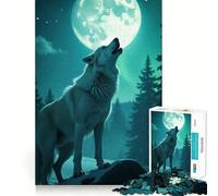 Puzzle da 1000 pezzi "Lupo Ululante e Luna" gioco cognitivo divertente,struttura ad incastro precisa,attività per rafforzare i legami affettivi (38x26cm)