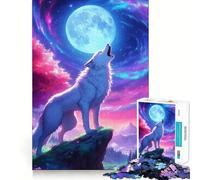Puzzle da 1000 pezzi "Lupo Ululante Luna",gioco di abilità mentale,taglio di precisione,hobby affascinante per i momenti di svago (38x52cm)