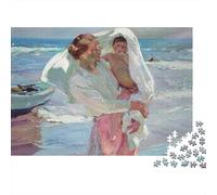 Puzzle da 1000 pezzi "Madre che tiene in braccio un bambino sulla spiaggia" - Abbraccio romantico per adulti - Gioco educativo - Bellissima decorazione -difficoltà - di compleanno - 70x50cm