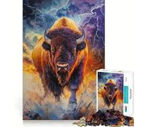 Puzzle da 1000 pezzi "Maestà del Temporale con Bisonti" Incastro preciso dei pezzi Gioco cognitivo Regalo Divertimento accogliente Scena natalizia Illustrazione (50x75cm)