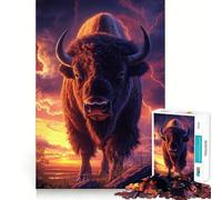 Puzzle da 1000 pezzi "Maestosità dei bisonti al tramonto" Decorazione elegante Gioco per la concentrazione mentale Gioco per momenti di relax Regalo di compleanno (38x52cm)