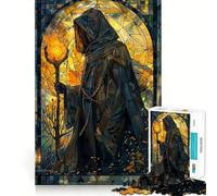 Puzzle da 1000 pezzi "Mago del Fuoco in Vetro Colorato" per Adolescenti, Gioco di Logica Stimolante, Rilassante, Bordo Chiaro, Sorpresa di Compleanno 38x26cm