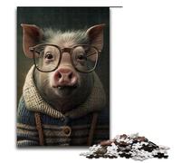 Puzzle da 1000 pezzi Maiale Hipster in Vestiti per adulti. Puzzle impossibile antistress per ragazzi dai 14 anni in su. Dimensioni 75x50 cm.